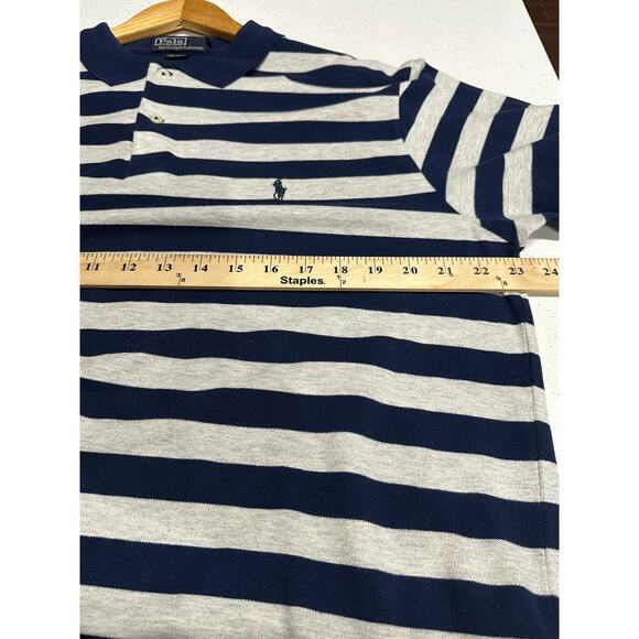 Polo Ralph Lauren Mens Polo Shirt Short Sleeve Blue Gray Stripe L Preppy Classic - Picture 5 of 7